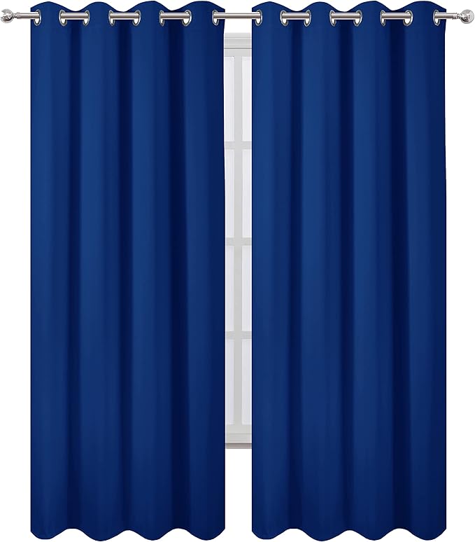 LEMOMO Blackout Curtains 66 x 95 inch/Royal Blue Curtains Set of 2 Panels/Thermal Insulated Room Darkening Bedroom Curtains