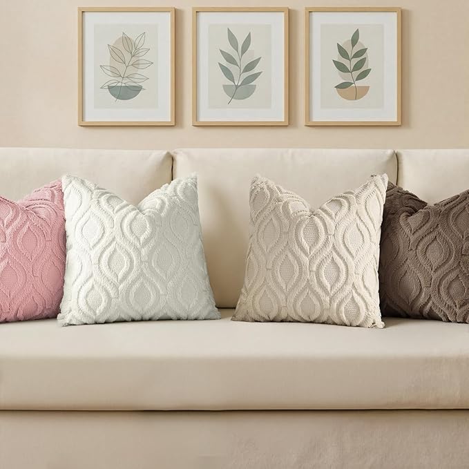 decorUhome Throw Pillow Covers 26x26 Inch Set of 2, Soft Plush Faux Wool Pink Solid Couch Pillow Covers, Accent Euro Sham Farmhouse Neutral Square Pillow Cases for Sofa Bed Living Room