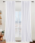 100% Blackout Shield Linen Blackout Curtains for Bedroom 96 Inches Long, Back Tab/Rod Pocket Living Room Drapes, Thermal Insulated Blackout Curtains 2 Panels Set, 50" W x 96" L, Bright White