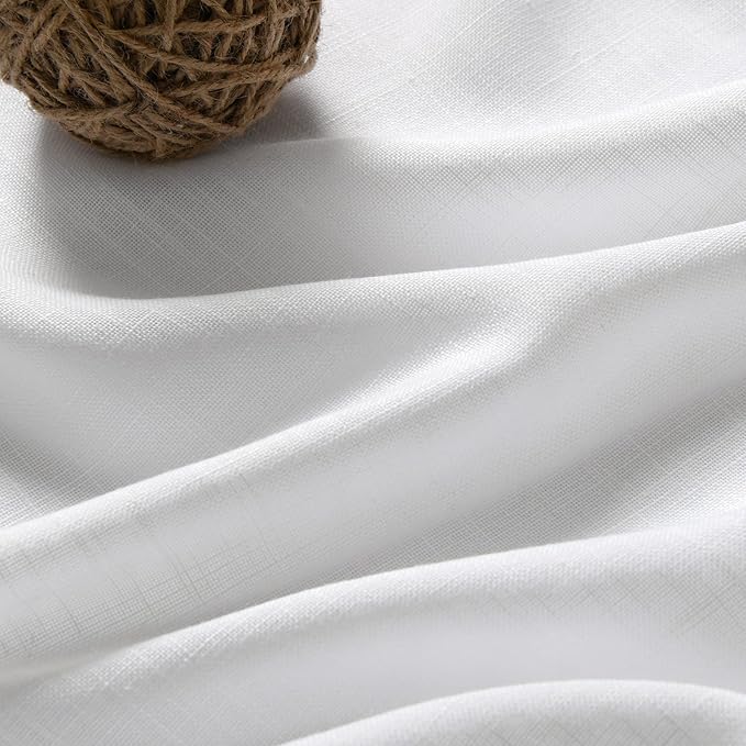 Nanspring White Short Linen Curtains 40 Inch Length 2 Panels Back Tab Rod Pocket Semi Sheer Light Filtering Small Window Modern Farmhouse Draps for Kitchen Bathroom Cafe Loft Room Decorative 52x40