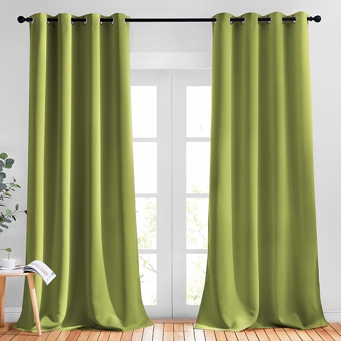 NICETOWN Room Darkening Curtains 90 inches Long for Bedroom - Grommet Light & Heat Blocking Window Treatments Soundproof Drapes for Living Room (2 Panels, W52 x L90, Fresh Green)