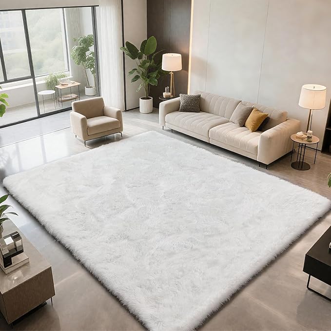Shag Area Rugs for Living Room 8X10 Ultra Soft Fluffy Area Rugs for Bedroom Dorm, Indoor Carpet Nursery Rugs for Kids Girls Room Home Decor,White