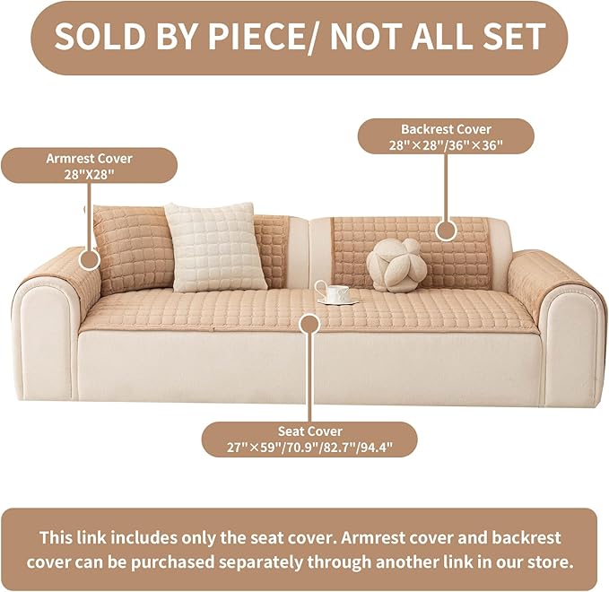 Velvet Couch Covers for Dogs, Dog Sectional Couch Covers, Pet Couchs Cover for Large Sectional, Couchs Protector for Dogs, Sectional Sofa Cover for Pet Washable(1PC,Khaki,27.6"×94.4")