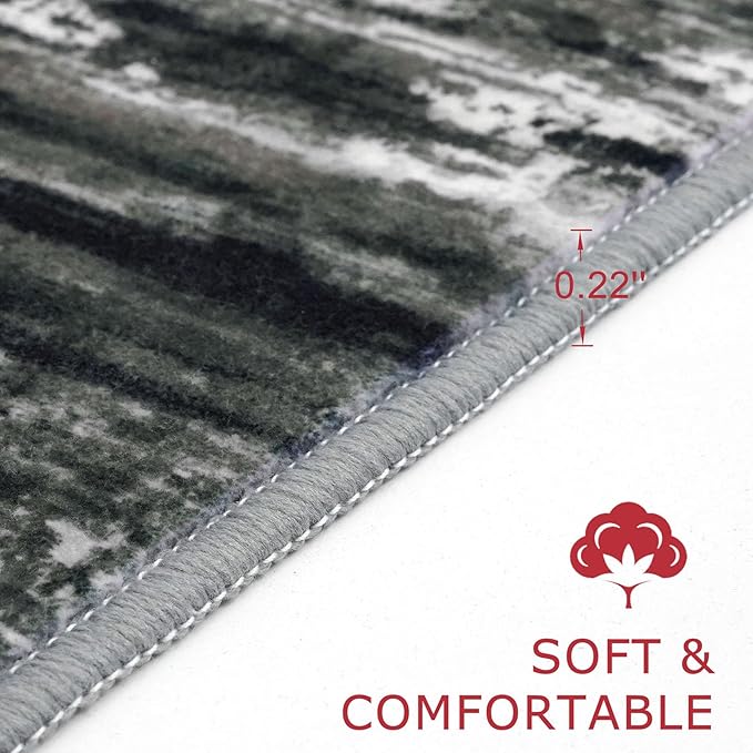 KOZYFLY 3x8 Ft Rug Modern Ombre Runner Rug for Hallway, Washable Kitchen Rugs Non-Slip Soft Striped Entryway Rug, Print Black Grey Abstract Carpet for Laundry Nursery