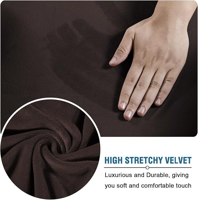 H.VERSAILTEX High Stretch Sofa Slipcover 4 Piece Cover Velvet Furniture Protector Form Fit Thick Velvet Extra Large Sofa Cover for 3 Cushion Couch Width Up to 97 Inch (Large Sofa, Brown)