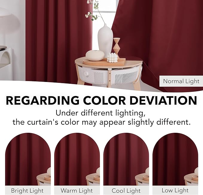 Deconovo Rod Pocket and Back Tab Curtains Solid Thermal Insulated Blackout Curtains for Bedroom 52Wx63L Inch Burgundy Red 2 Panels