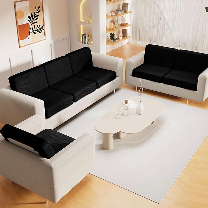 hyha Waterproof Sectional Couch Covers, Non Slip Sofa Couch Cushion Covers L Shape, Thick Stretch Jacquard Fabric, Washable Sofa Slipcovers with Elastic Bottom (1 Piece for Chaise, Black)