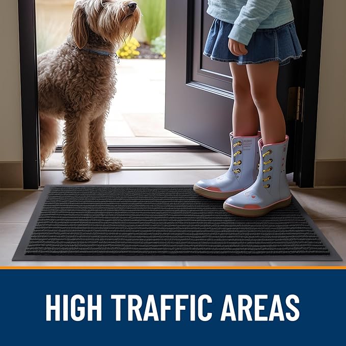 OLANLY Front Door Mat Indoor Outdoor Entrance, 2-Pack 59 x 23 Inch, Waterproof Heavy Duty Doormat, Fade Resistant, Low Profile, Easy Clean Patio Porch Welcome Floor Mats for Entry, Black
