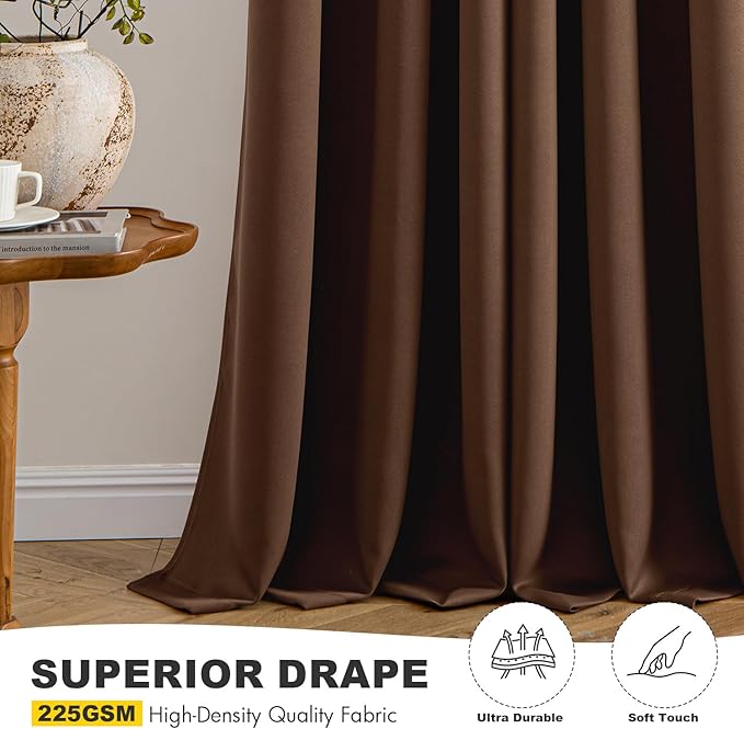 MIULEE Bedroom Blackout Curtains Thermal Insulated Room Darkening Drapes for Living Room Kitchen Grommet Top Light Blocking Window Treatment Curtains, 40 x 45 Inches Long, 2 Panels, Mocha Brown