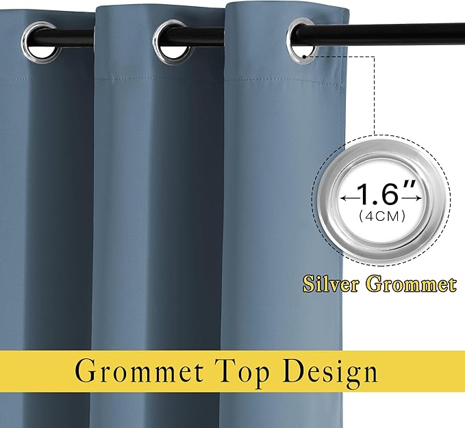 NICETOWN Smoky Blue Sliding Door Curtains 2 Panels Set 118 inches Long, Grommet Thermal Blackout Curtains Privacy Room Divider Sound Reducing for Bedroom/Living Room, W66 x L118