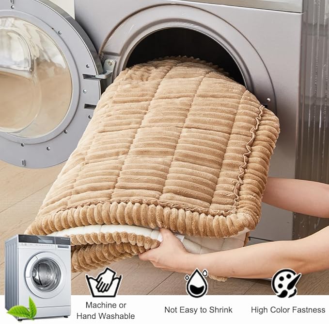 Couch Cover for Dogs Washable, Fuzzy Pet Couch Covers for 3 Cushion Sofa Pet Friendly, Non Slip Sofa Cover (Light Brown, 27.6" x 27.6"/70 x 70cm 2 PCS)
