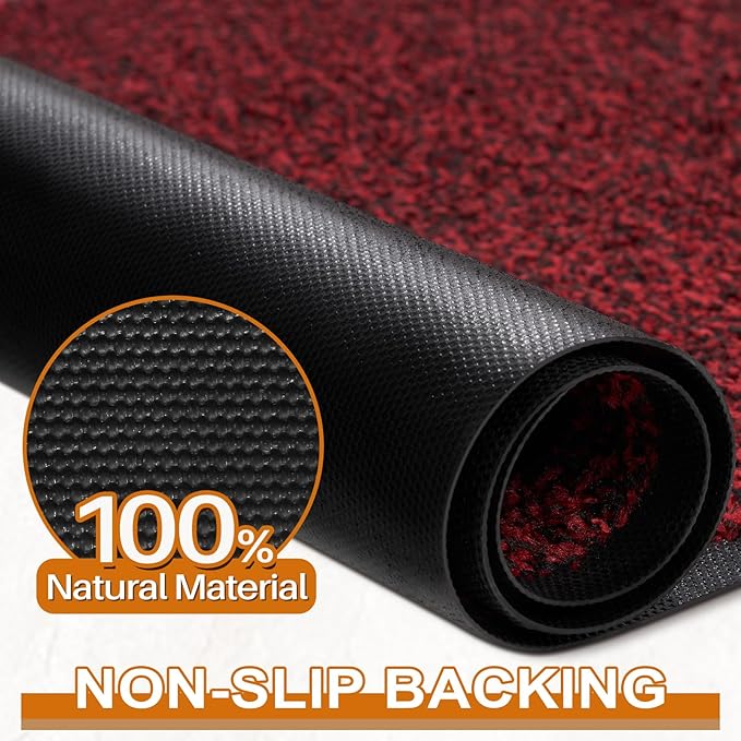 Mibao Front Door Mat, Dirt Trapper Welcome Mat for Outdoor Indoor, Non-Slip Waterproof Doormat, Durable Machine Washable Low Profile Entry Rug for Back Door Outside Patio Porch, 48" x 36", Red