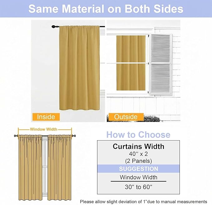 Simplebrand Ava Bright Gold Short Blackout Curtains for Bedroom 54 Inches Long 2 Panels Set, Solid Thermal Insulated, Energy Saving Window Treatment Curtains Blackout Drapes, W40 x L54 Inch