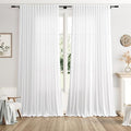 White Large Window Curtains Light Filtering Semi Sheer Privacy Linen Textured Curtain for Patio Sliding Glass Door Extra Wide Rustic Farmhouse Drapes for Living Room Bedroom Sunroom 100x90 Inch