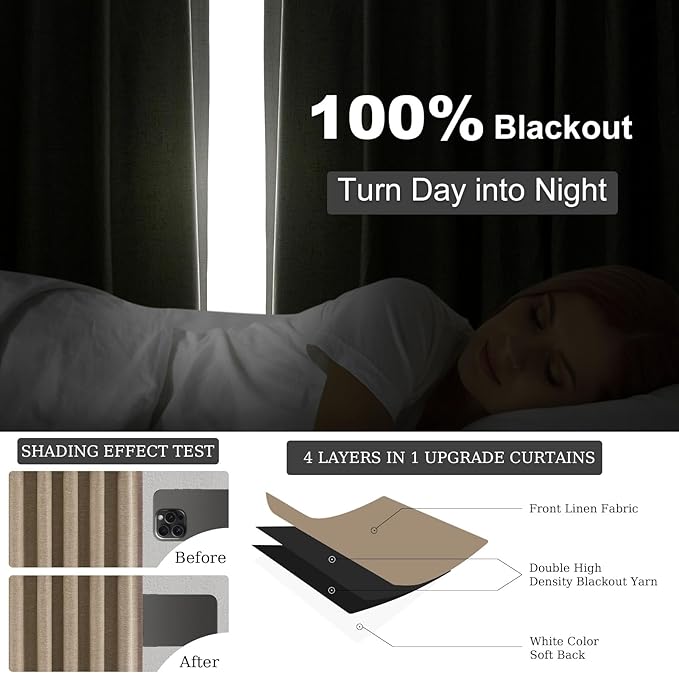 Topfinel Dark Flax 78 Inch Long Curtains for Sliding Door Closet Doors 100% Blackout Curtains for Living Room Bedroom Back Tab Pleated Heat Blocking Insulated Drapes Heat (W52 x L78) 2 Panels