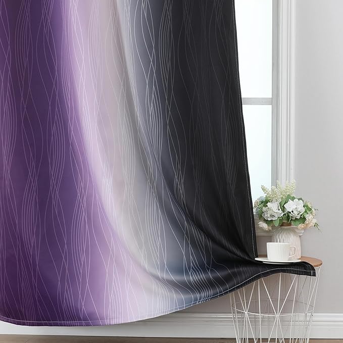 Estelar Textiler Purple and Black Ombre Blackout Curtains for Bedroom, Thermal Insulated Gradient Blackout Drapes, Full Room Darkening Energy Saving Curtains for Living Room, 52Wx84L, 2 Panels