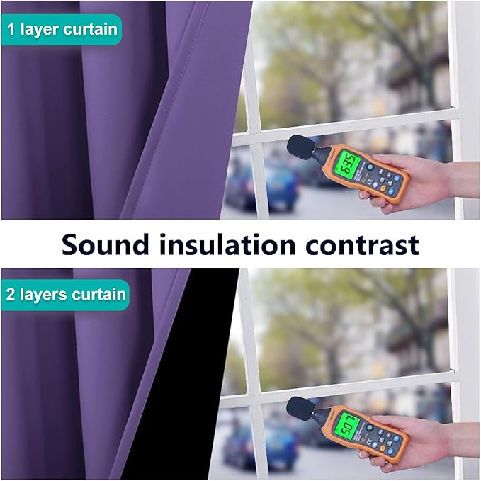 NICETOWN Lilac Purple 100% Blackout Curtains 45 inches Long, Thermal Insulated Full Blackout 2-Layer Lined Curtains, Energy Efficiency Window Draperies for Dining Room (2 Panels, 42-inch W)
