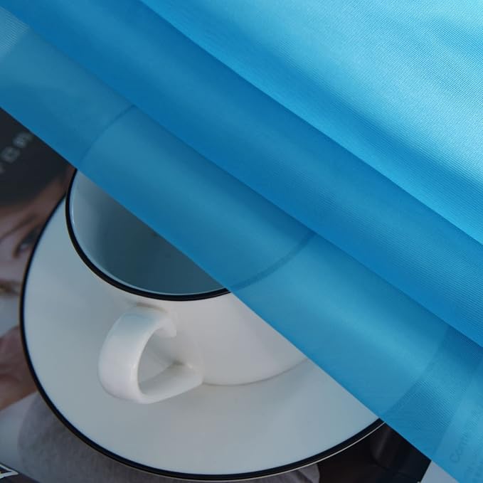 SpaceDresser Basic Rod Pocket Sheer Voile Window Curtain Panels Cyan Blue 1 Pair 2 Panels 52 Width 63 Inch Long for Kitchen Bedroom Children Living Room Yard(Cyan Blue,52 W x 63 L), adult
