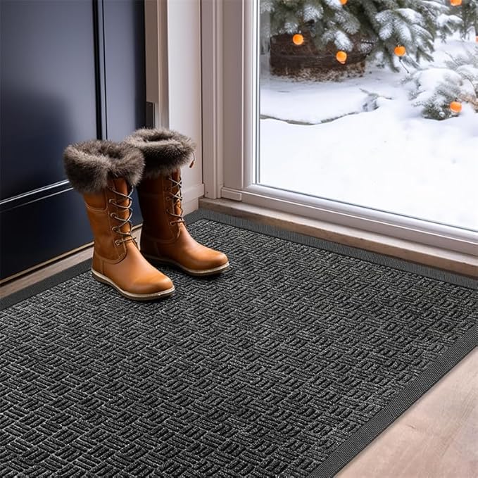 Mibao Front Door Mat, Heavy Duty Durable Welcome Mat for Outdoor Indoor, Dirt Trapper Waterproof Super Absorbent Door Mat for Entryway Outside Patio Porch, 73" x 46", Gray