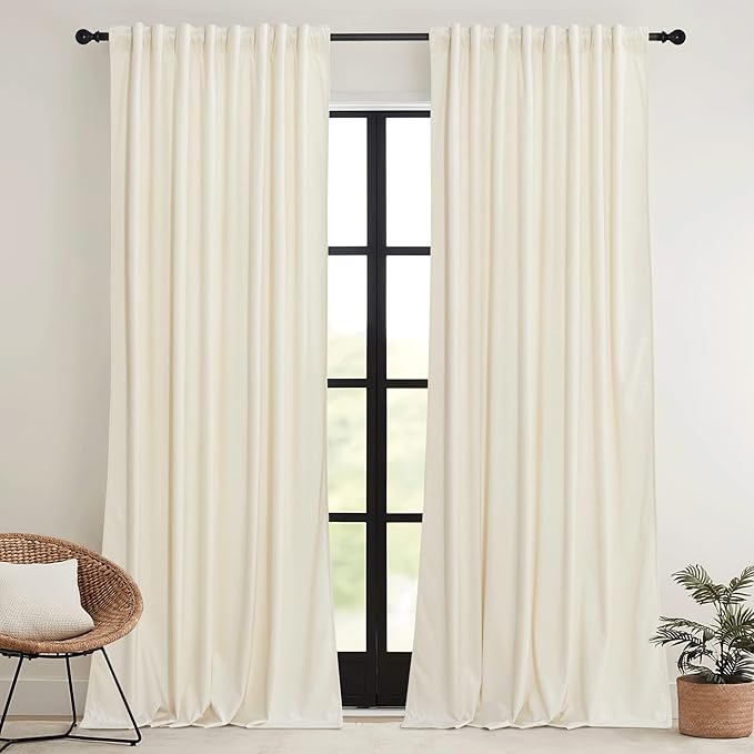 RYB HOME Ivory White Velvet Curtains 84 inches with Hook Belt, Soft Fabric Room Darkening Thermal Insulated Luxurious Home Decor Curtains for Living Room Bedroom, W 42" x L 84", 2 Panels Set
