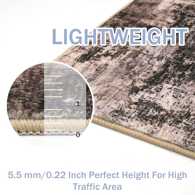 IOHOUZE Abstract Runner Rug 3x16 Ft Washable Runners for Hallways, Non Slip Kitchen Runner Printed Faux Wool Entryway Runner Indoor, Modern Abstract Floor Carpet for Hall Stair, Brown/Rust