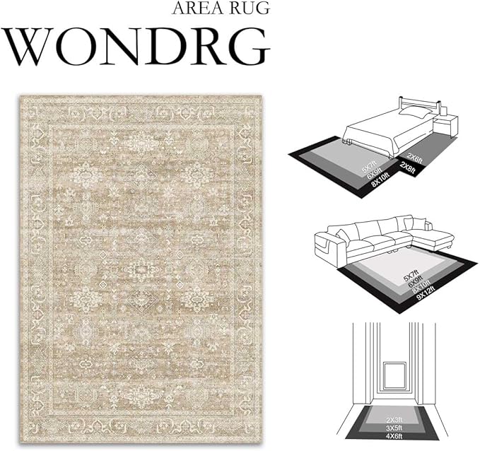 2x8 Washable Runner Rug for Hallway Kitchen Vintage Beige Non Slip Low Pile Carpet Traditional Retro Soft Throw Rug for Bathroom Bedroom Entryway Indoor Entrance
