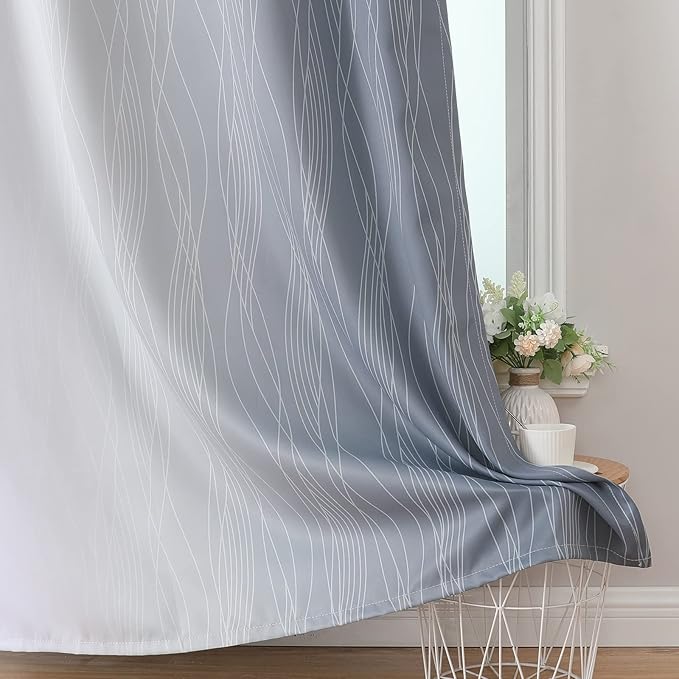 Estelar Textiler Grayish White and Grey Blackout Curtains for Living Room, Ombre Thermal Insulated Noise Reducing Blackout Drapes for Bedroom, Full Room Darkening Grommet Curtains, 52Wx63L, 2 Panels