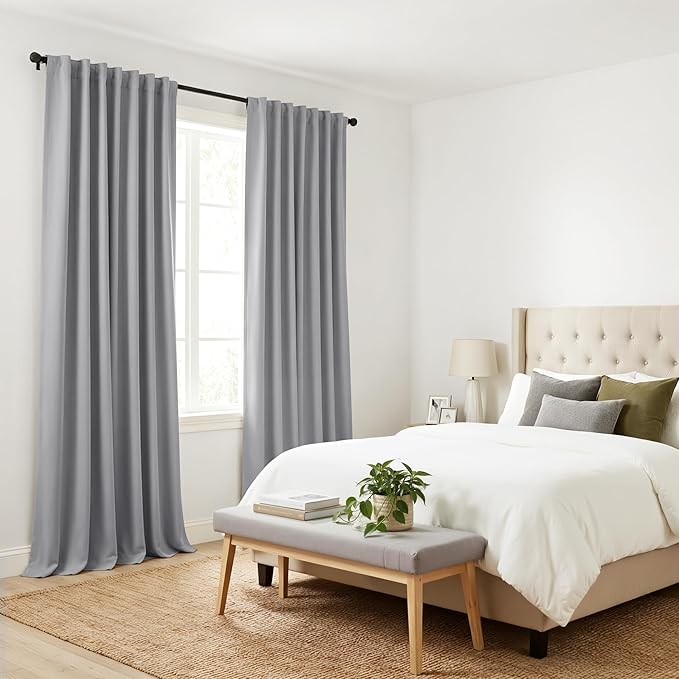 Pony Dance Blackout Curtains Thermal Insulated Window Treatment Panels Room Darkening Shade Drapes for Living Room Back Tab/Rod Pocket Bedroom Draperies, 34 x 84 Inch, Silver Grey, 2 Panels