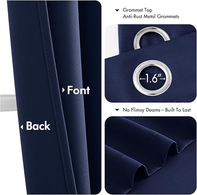 MIULEE Navy Blue Blackout Curtains for Bedroom Living Room 84 Inches Long 2 Panels, Thermal Insulated Room Darkening Drapes Solid Grommet Noise Reduction Light Blocking Window Treatments 50x84 Inch