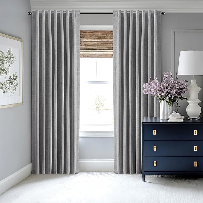 MIULEE 100% Blackout Linen Curtains for Bedroom, Glacier Gray Solid Luxury Decor Thermal Insulation Room Darkening Drapes for Living Room Nursery Back Tab Rod Pocket 42 x 84 Inches, 2 Panels
