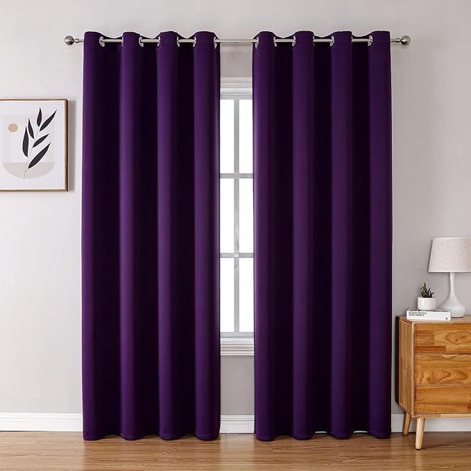 ChrisDowa Grommet Blackout Curtains for Bedroom and Living Room - 2 Panels Set Thermal Insulated Room Darkening Curtains (Royal Purple, 52W x 84L)