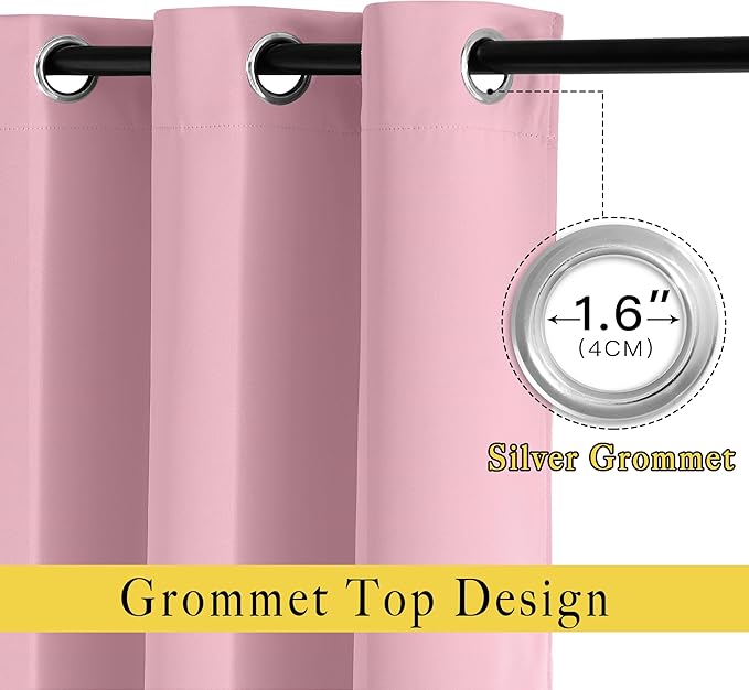 NICETOWN Blackout Draperies Curtain Panels - Window Treatment Thermal Insulated Solid Grommet Blackout Curtains/Panels/Drapes for Bedroom (Crystal Pink, Set of 2, 80 by 95 Inch)