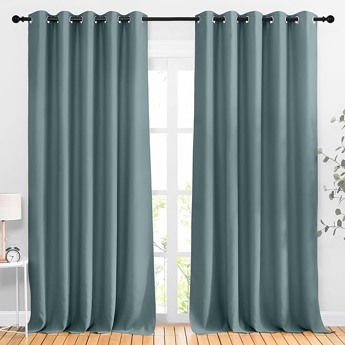 NICETOWN Room Darkening 118 inch Long Curtains, Grommet Thermal Drapes Weighted Room Divider Wide Window Treatments for Living Room, W66 x L118, Greyish Blue, 2 Panels