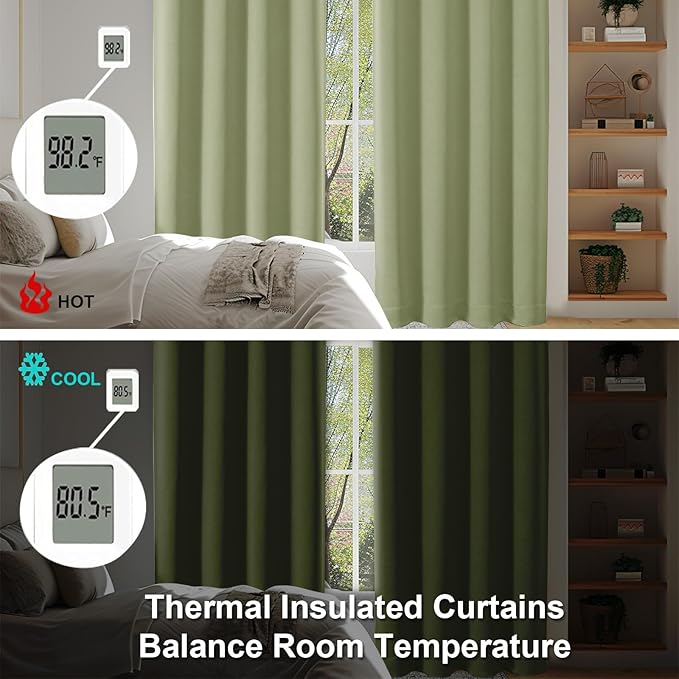 Simplebrand Ava Sage Green Blackout Curtains for Bedroom, 78 Inch Length, 2 Panels Set, Privacy Thermal Insulated Rod Pocket Window Curtains for Patio, French Door, W40 x L78 Inch