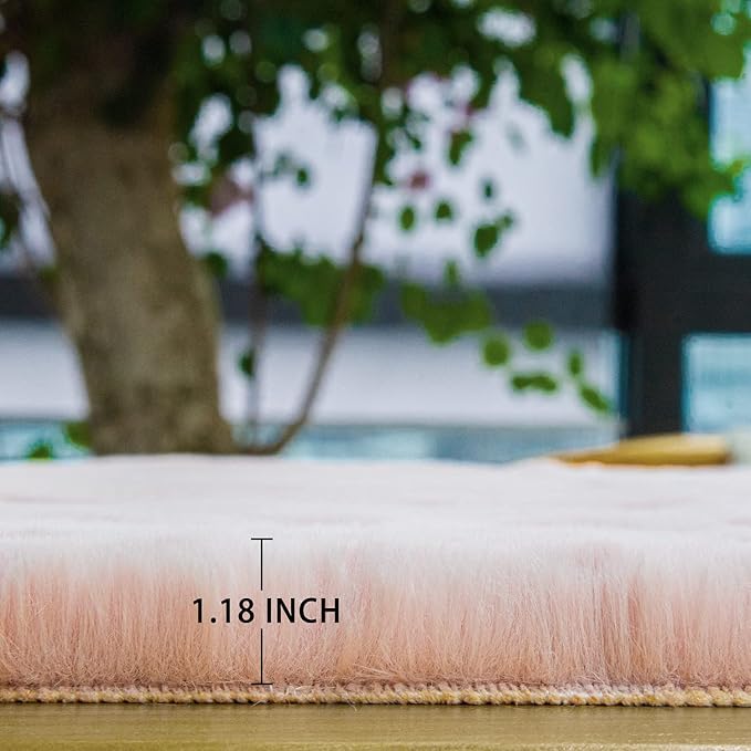 ORINOVA Pink Fuzzy Faux Washable Fluffy Fur Area Rugs for Living Room Cute Small Furry Rugs for Bedroom Kids Rug 2x3 Rug Girls Nursery Rug Rectange Rugs