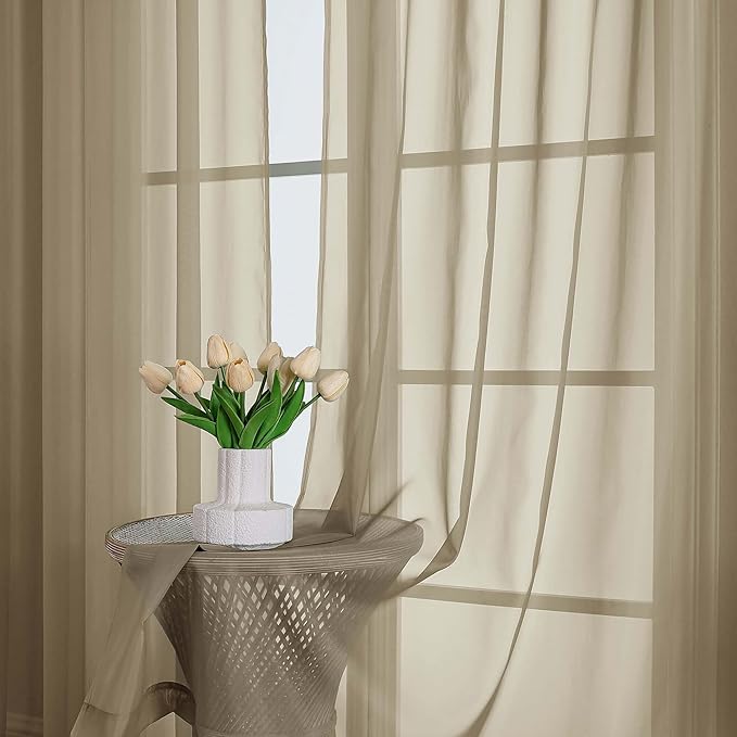 OWENIE Sheer Taupe Curtains 108 Inches Long for Living Room Bedroom 2 Panels Set, Lightweight Airy Taupe Sheer Curtain, Filmy Voile Rod Pocket, 2 PCS, Each 59" W x 108" L