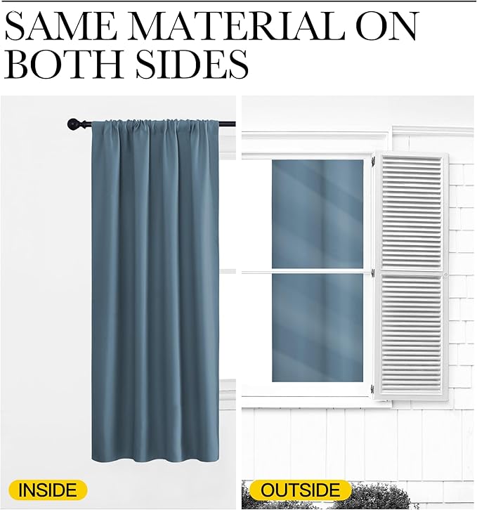 NICETOWN Blackout Curtains for Living Curtains, Smoky Blue, 2 Panels, 52 by 95, Room Darkening Window Curtain Panels, Easy-Care Solid Thermal Insulated Draperies/Drapes for Daughter Room
