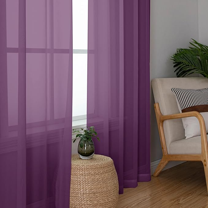OWENIE Plum Sheer Curtains, Sheer Curtains 78 Inches Long 2 Panels Set, Rod Pocket Voile Fimly Sheer Drapes for Living Room Bedroom, 2pcs, Plum, Each 42" W x 78" L