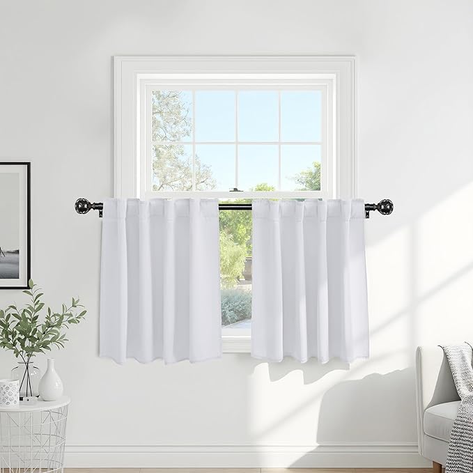 PONY DANCE Room Darkening Curtains for Small Winow Lower Portion Decor Energy Saving Drapes for Kitchen Bedroom Bathroom Downstairs Window RV Curtains, W 29 x L 36, Pure White, 2 Panels