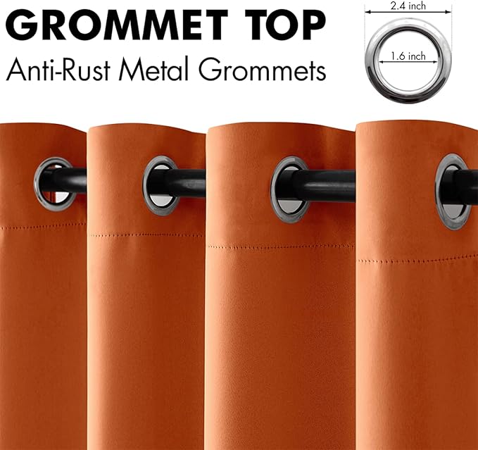 MIULEE 90" Long Blackout Curtains Room Darkening Thermal Insulated Fall Drapes Solid Window Treatment Set Grommet Top Light Blocking Curtain for Living Room/Bedroom 2 Panels Orange
