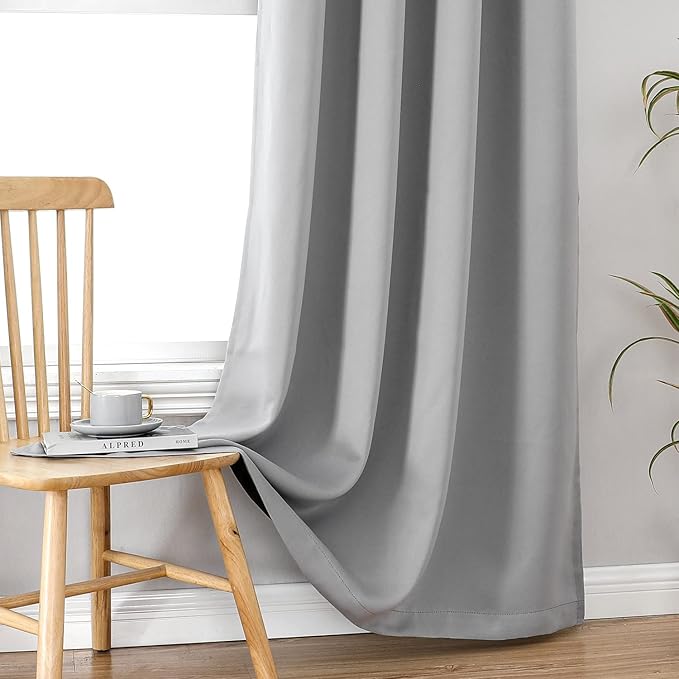 ChrisDowa 100% Blackout Curtains for Bedroom with Black Liner, 2 Thick Layers Total Blackout Thermal Insulated Grommet Small Window Curtains 54 Inch Length 2 Panels Set (Light Grey, 42 x 54 Inch)