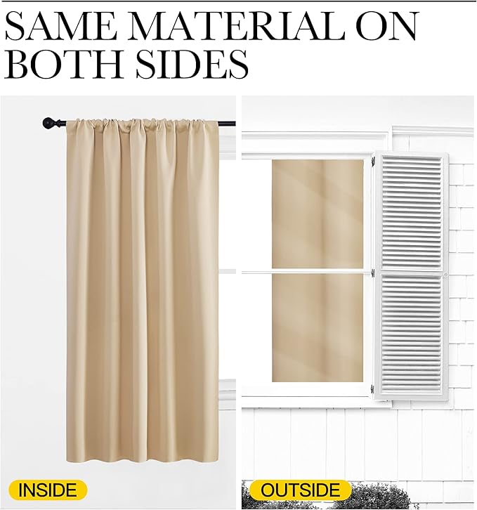 NICETOWN Room Darkening Curtains for Bedroom - Triple Weave Home Decoration Thermal Insulated Solid Window Drapes (Set of 2 Panels, 42 x 63 Inch, Biscotti Beige)