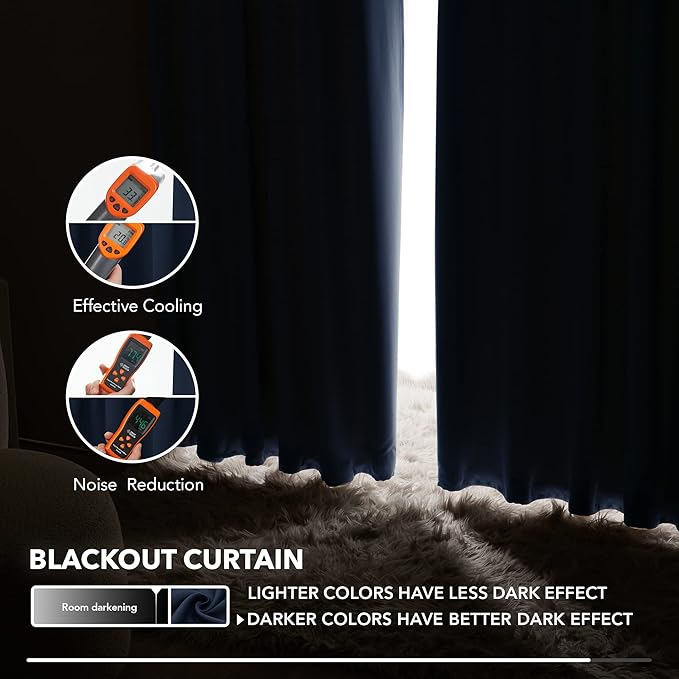 Deconovo Blackout Curtains, Thermal Insulated, W42 x L84 2 Panels, Back Tab, Machine Washable, Room-Darkening Drapes for Bedroom/Living Room Navy Blue