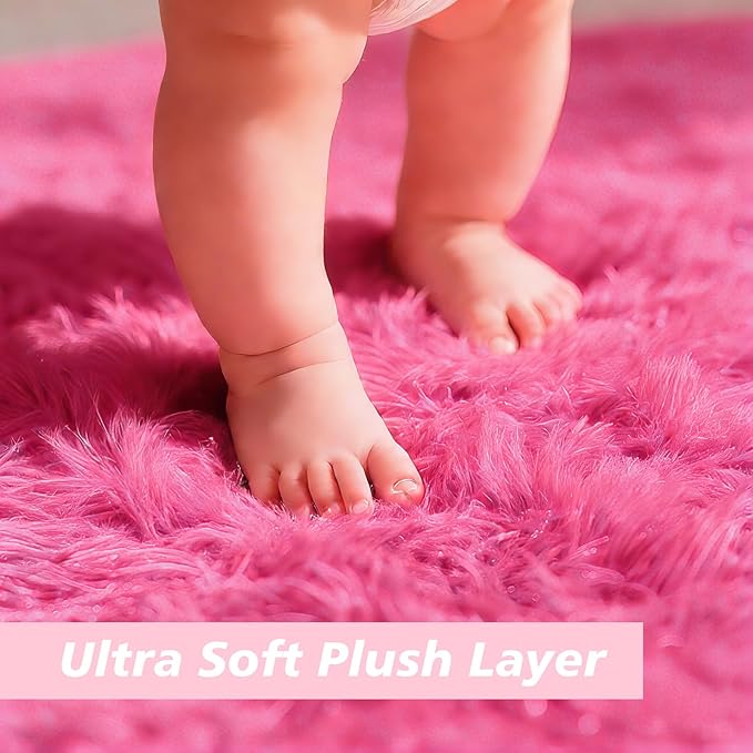 yulidayang Fluffy Round Area Rugs for Bedroom,Hot Pink 3Ft Shag Circle Area Rugs for Living Room,Non Slip Fuzzy Plush Rug for Kids Room Boys Girls Room and Dorm