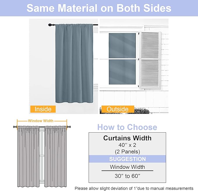Simplebrand Ava Stone Blue Blackout Curtains, Privacy Thermal Insulated, 72 Inch x 40 Inch, 2 Panels for Bedroom, Patio, French Door
