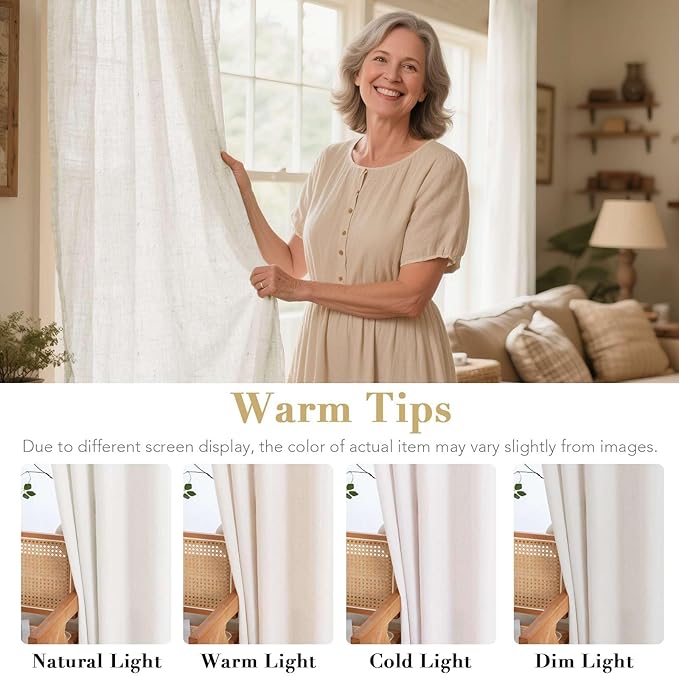 H.VERSAILTEX 2 Pack Ultra Luxurious High Woven Linen Elegant Curtains Grommet Semi Sheer Curtain Panels Light Filtering Privacy Panels Drapes, Nickel Grommet, Extra Long 52x108-Inch, Heathered Natural
