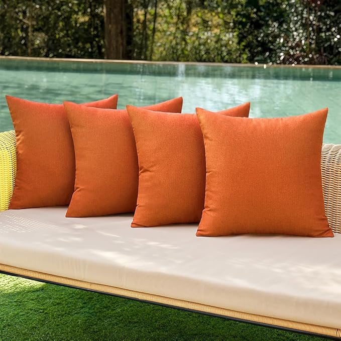 MIULEE Pack of 4 Decorative Throw Pillow Covers Outdoor Linen Waterproof Pillow Covers Farmhouse Cushion Cases for Patio Garden Tent Balcony Couch Sofa 16x16 inch Orange