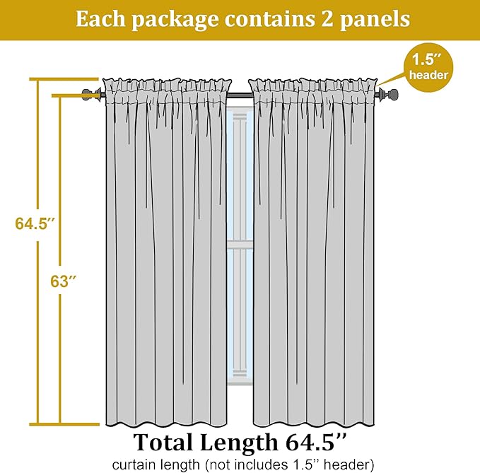 OWENIE Sheer Curtains 63 inch Length 2 Panels Set, Rod Pocket Voile Fimly Sheer Drapes for Living Room/Bedroom, 2pcs, Each 42" W x 63" L, Cream