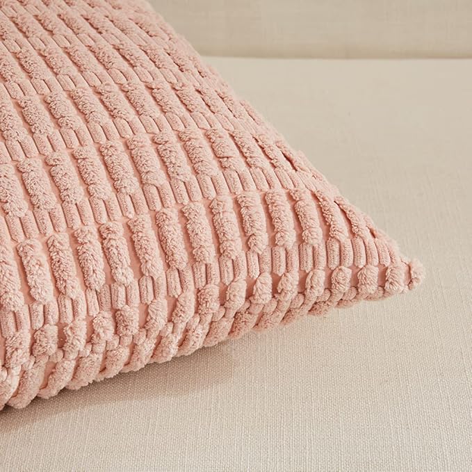 Fancy Homi 4 Packs Boho Pink Decorative Throw Pillow Covers 22x22 Inch for Living Room Couch Bed Sofa, Rustic Modern Farmhouse Home Decor, Soft Plush Corduroy Cute Square Cushion Case 55x55 cm