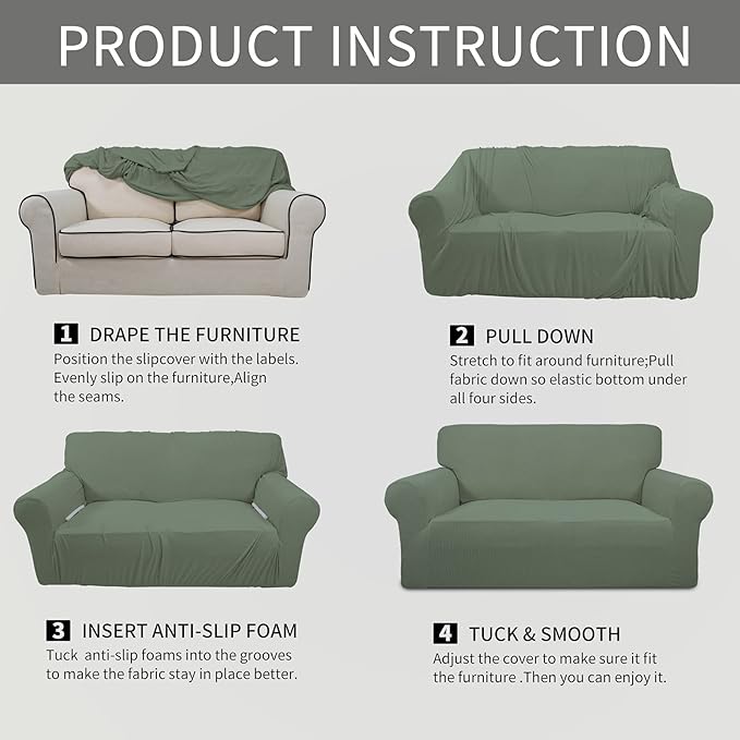 Easy-Going Stretch Oversized Sofa Slipcover 1-Piece Sofa Cover Furniture Protector Couch Soft with Elastic Bottom for Kids, Polyester Spandex Jacquard Fabric Small Checks Greyish Green